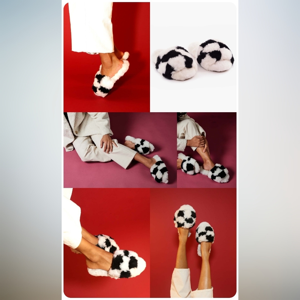 Ariana Bohling Women's Chess Alpaca Slippers Black and White M